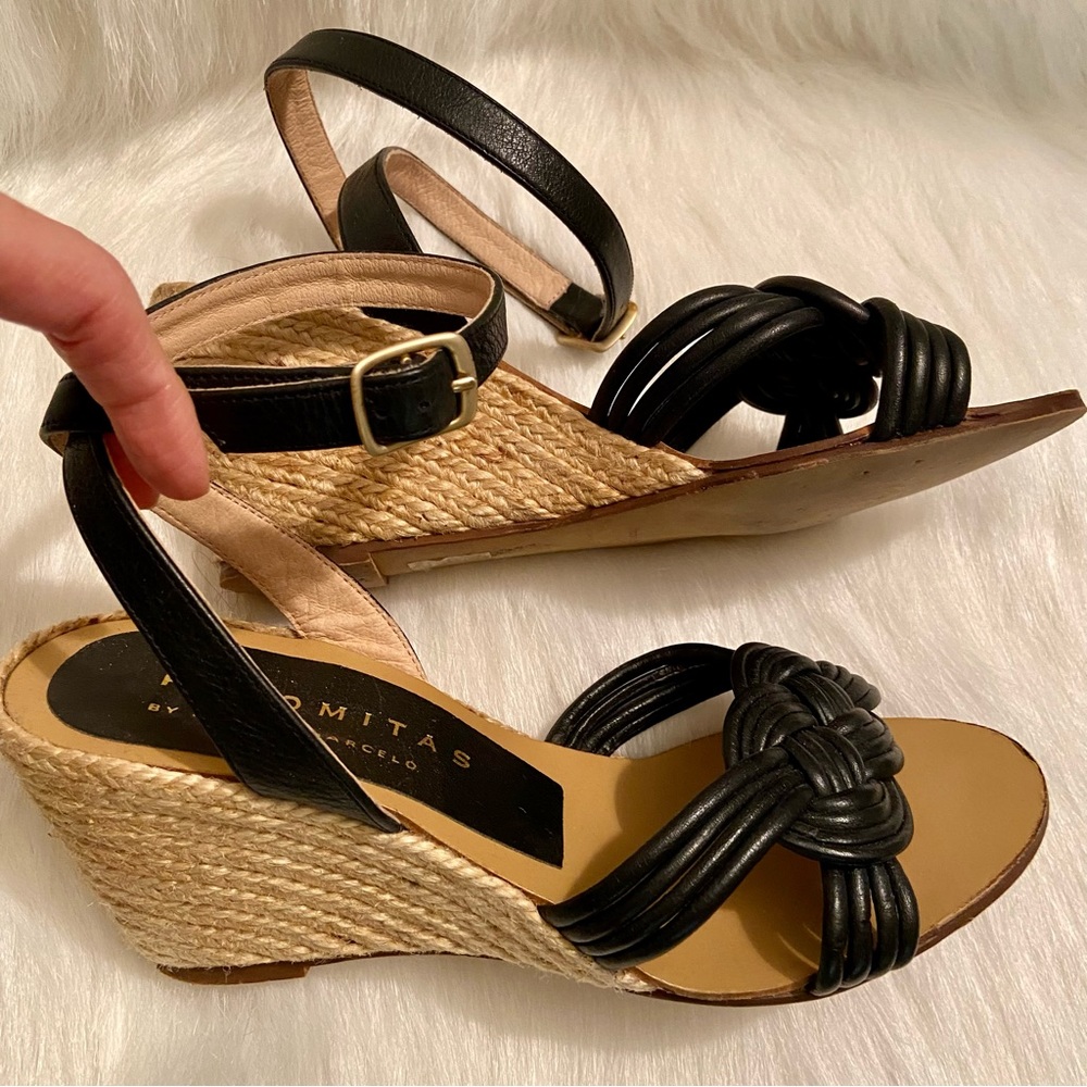 Palomitas Black Knotted Strap Espadrille Wedge Sandals